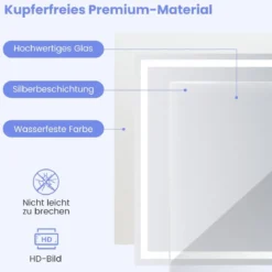 Badspiegel mit Anti-Beschlage Spiegelheizung & Anzeige 3000K-6500K Dimmbarer LED-Spiegel