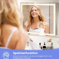 Badspiegel mit Anti-Beschlage Spiegelheizung & Anzeige 3000K-6500K Dimmbarer LED-Spiegel