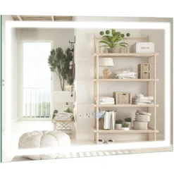 Badspiegel mit Anti-Beschlage Uhr Touchschalter & Memory-Funktion Spiegelheizung LED Spiegel dimmbar Badezimmerspiegel 3000K-6000K 60 x 40 cm