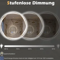 Badspiegel mit Beleuchtung 50 cm Runder LED Badezimmerspiegel Dimmbar mit 3 Lichtfarben