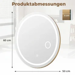 Badspiegel mit Beleuchtung 60 x 50 cm Ovaler Dimmbarer LED Wandspiegelmit 3 Lichtfarben