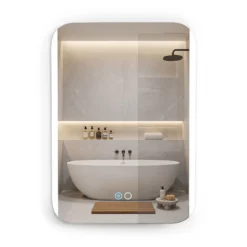 Badspiegel mit LED Beleuchtung 3 Lichtfarben Dimmbar & Stufenlose Helligkeitsregelung 70 x 50 cm