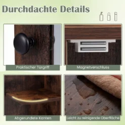 Bad Spiegelschrank mit 3 Innenablagen & 6 Offenen Fächern Badschrank mit Spiegel Rustikales Braun