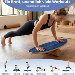 Balance Board für Erwachsene Holz Gleichgewichtstrainer mit Korkrolle Blau