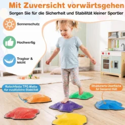 Balanciersteine für Kinder ab 3 Jahren 6-teilig Trittsteine mit Rutschfester TPE-Unterlage Stapelbar