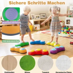 Balanciersteine für Kinder ab 3 Jahren 6 Stück Rutschfeste Stapelsteine mit Polster aus TPE