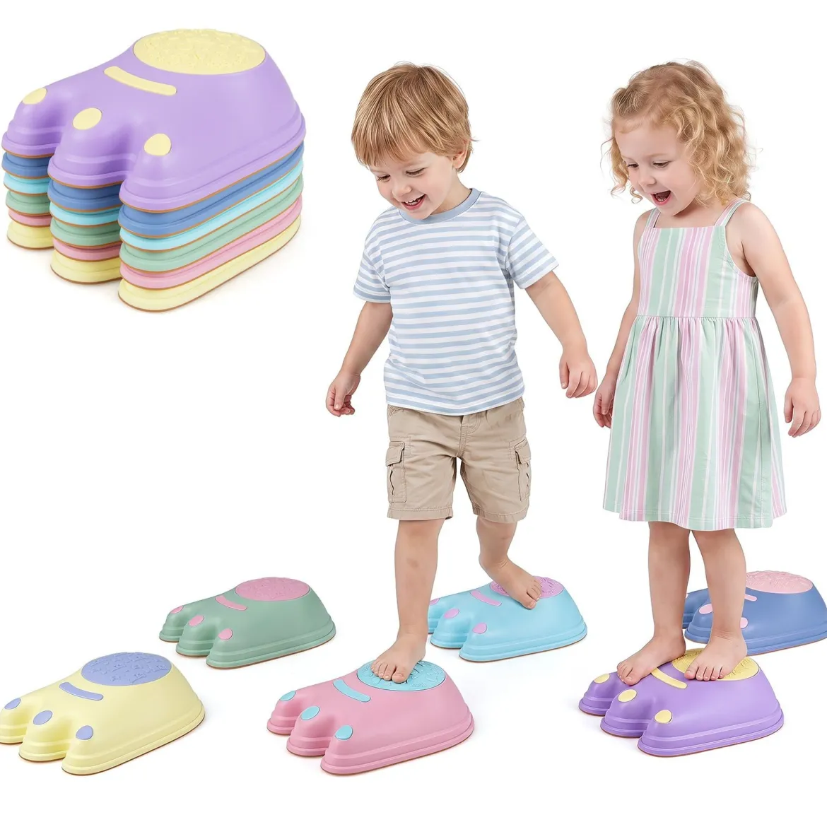 Balanciersteine für Kinder in Form von Monsterfüßen 6-teilig Trittsteine Stapelbar Mehrfarbig