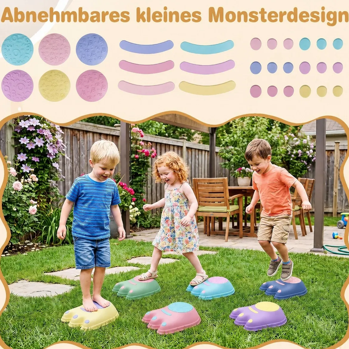 Balanciersteine für Kinder in Form von Monsterfüßen 6-teilig Trittsteine Stapelbar Mehrfarbig