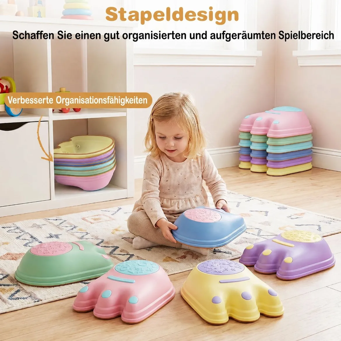 Balanciersteine für Kinder in Form von Monsterfüßen 6-teilig Trittsteine Stapelbar Mehrfarbig