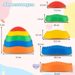 Balanciersteine für Kinder Rutschfeste Stapelsteine bis 80 kg Belastbar Flusssteine Bunt Pentagon