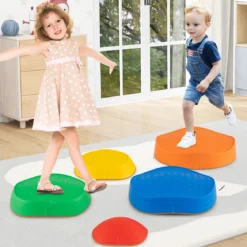 Balanciersteine für Kinder Rutschfeste Stapelsteine bis 80 kg Belastbar Flusssteine Bunt Pentagon