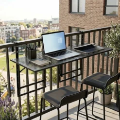 Balkonhängetisch 2er Set Höhenverstellbarer Hängetisch Klappbar 121 x 46,5–51 x 60–80 cm Schwarz