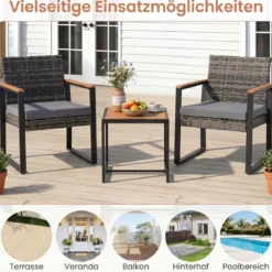 Balkonmöbel Set mit 2 Stühle & Beistelltisch & Weicher Kissen Sitzgruppe Lounge Set Grau
