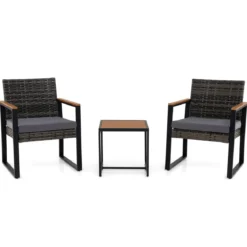 Balkonmöbel Set mit 2 Stühle & Beistelltisch & Weicher Kissen Sitzgruppe Lounge Set Grau