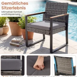 Balkonmöbel Set mit 2 Stühle & Beistelltisch & Weicher Kissen Sitzgruppe Lounge Set Grau