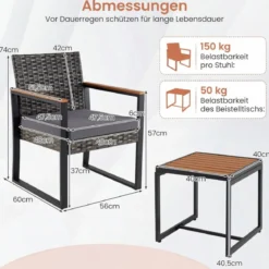 Balkonmöbel Set mit 2 Stühle & Beistelltisch & Weicher Kissen Sitzgruppe Lounge Set Grau