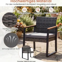 Balkonmöbel Set mit 2 Stühle & Beistelltisch & Weicher Kissen Sitzgruppe Lounge Set Grau