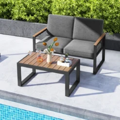 Balkonmöbel wetterfestes Gartenmöbel Set mit Aluminiumrahmen Balkonset mit Bank Grau