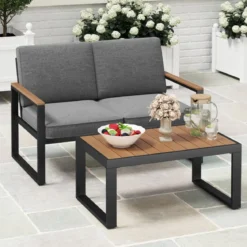 Balkonmöbel wetterfestes Gartenmöbel Set mit Aluminiumrahmen Balkonset mit Bank Grau