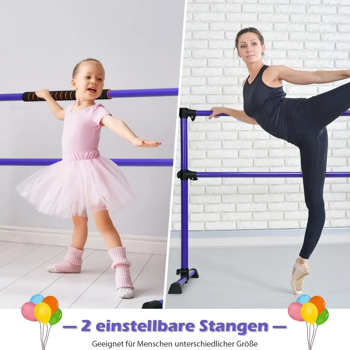 Ballet-Bar Ballettstange Ballett/Stretch Barre Höhenverstellbar Mobil Lila 124,5x 71 x 120CM