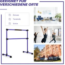 Ballet-Bar Ballettstange Ballett/Stretch Barre Höhenverstellbar Mobil Lila 124,5x 71 x 120CM