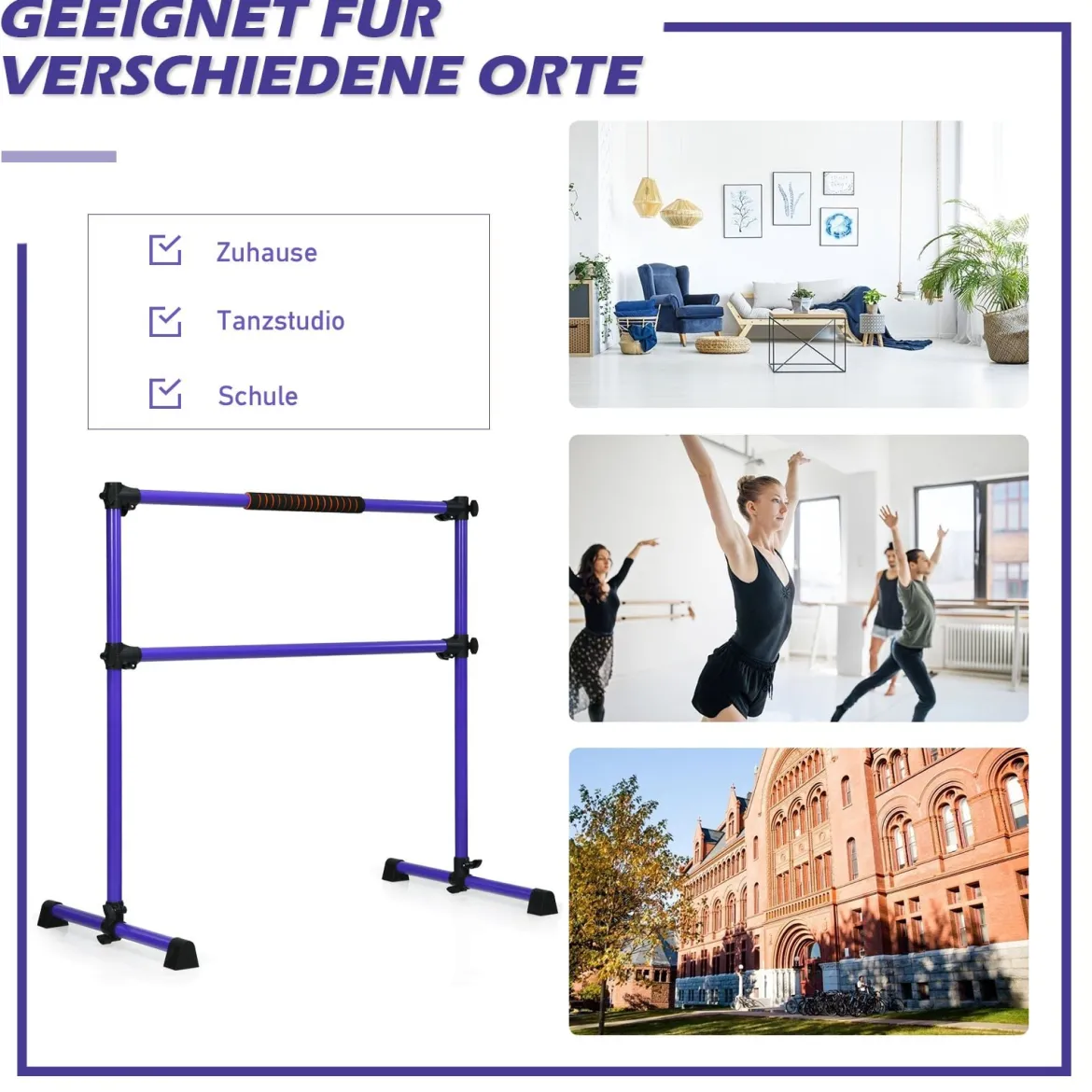 Ballet-Bar Ballettstange Ballett/Stretch Barre Höhenverstellbar Mobil Lila 124,5x 71 x 120CM