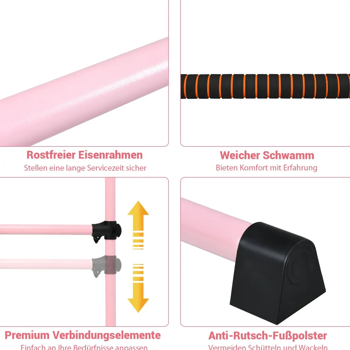 Ballet-Bar Ballettstange Ballett/Stretch Barre Höhenverstellbar Mobil Rosa 123 x 71 x 119CM
