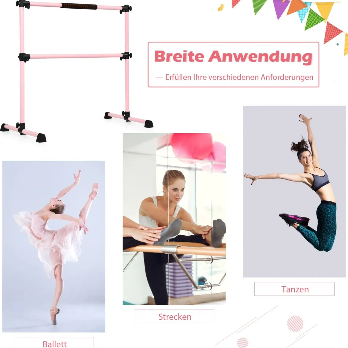 Ballet-Bar Ballettstange Ballett/Stretch Barre Höhenverstellbar Mobil Rosa 123 x 71 x 119CM