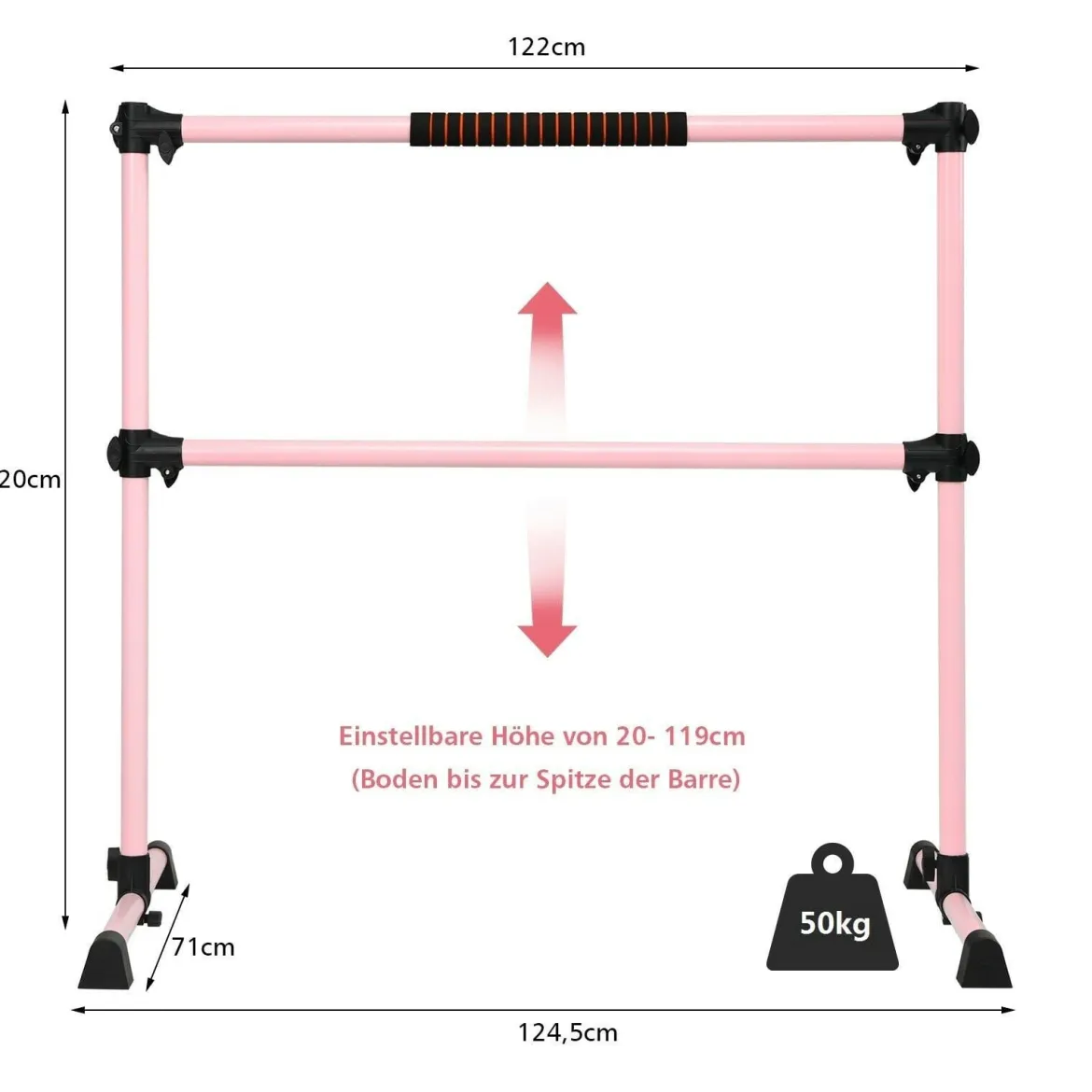 Ballet-Bar Ballettstange Ballett/Stretch Barre Höhenverstellbar Mobil Rosa 123 x 71 x 119CM