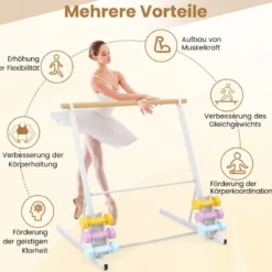Ballettstange freistehend Ballett Barre mit Metallrahmen & Hantelständer 97 x 86 x 94 cm Weiß