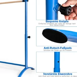 Ballettstange freistehende Tanzstange mit 4-facher Höhenverstellung 121 x 64 x 100-130 cm Blau