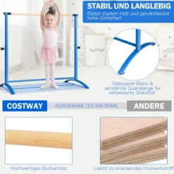 Ballettstange freistehende Tanzstange mit 4-facher Höhenverstellung 121 x 64 x 100-130 cm Blau