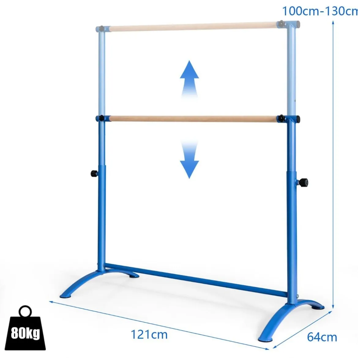 Ballettstange freistehende Tanzstange mit 4-facher Höhenverstellung 121 x 64 x 100-130 cm Blau