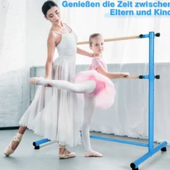 Ballettstange freistehend 5 stufig höhenverstellbar Ballett Barre mit 2 massiven Holzstangen 120 cm Blau