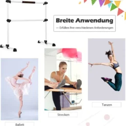 Ballettstange mit verstellbarer Höhe doppelte Fitness-Ballettstange zum Tanzen und Dehnen Weiß