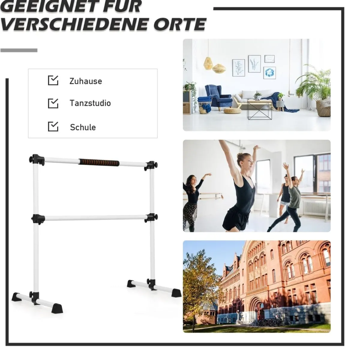 Ballettstange mit verstellbarer Höhe doppelte Fitness-Ballettstange zum Tanzen und Dehnen Weiß