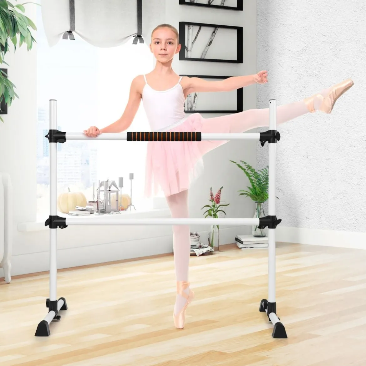 Ballettstange mit verstellbarer Höhe doppelte Fitness-Ballettstange zum Tanzen und Dehnen Weiß