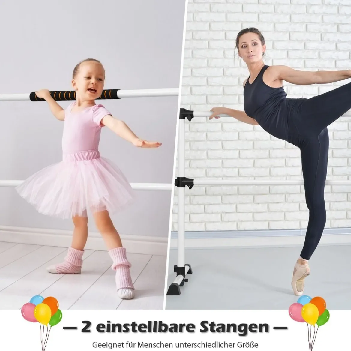 Ballettstange mit verstellbarer Höhe doppelte Fitness-Ballettstange zum Tanzen und Dehnen Weiß