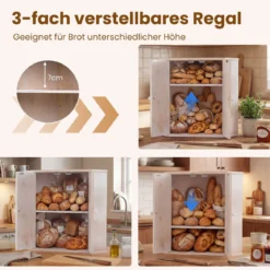 Bambus Brotkasten mit Verstellbarem Regal & 2 Türen 2 Etagen Eck Brotbox Brotbehälter Bread Box