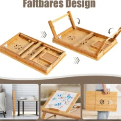 Bambus Klappbarer Laptoptisch Höhenverstellbarer & Neigbarer & Belüfteter Notebooktisch