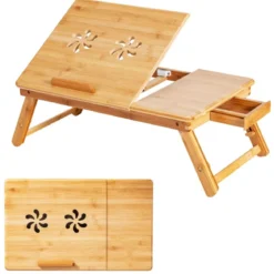 Bambus Klappbarer Laptoptisch Höhenverstellbarer & Neigbarer & Belüfteter Notebooktisch