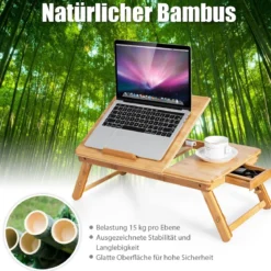 Bambus Klappbarer Laptoptisch Höhenverstellbarer & Neigbarer & Belüfteter Notebooktisch