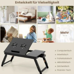 Bambus Klappbarer Laptoptisch Höhenverstellbarer & Neigbarer & Belüfteter Notebooktisch