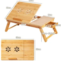 Bambus Klappbarer Laptoptisch Höhenverstellbarer & Neigbarer & Belüfteter Notebooktisch