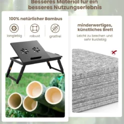 Bambus Klappbarer Laptoptisch Höhenverstellbarer & Neigbarer & Belüfteter Notebooktisch