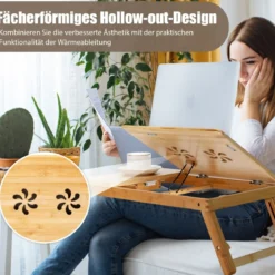 Bambus Klappbarer Laptoptisch Höhenverstellbarer & Neigbarer & Belüfteter Notebooktisch