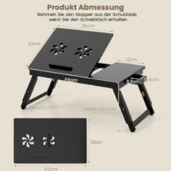Bambus Klappbarer Laptoptisch Höhenverstellbarer & Neigbarer & Belüfteter Notebooktisch