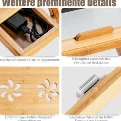 Bambus Klappbarer Laptoptisch Höhenverstellbarer & Neigbarer & Belüfteter Notebooktisch