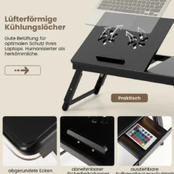 Bambus Klappbarer Laptoptisch Höhenverstellbarer & Neigbarer & Belüfteter Notebooktisch