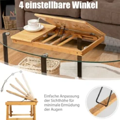 Bambus Klappbarer Laptoptisch Höhenverstellbarer & Neigbarer & Belüfteter Notebooktisch